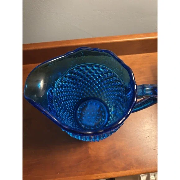 Antique EAPG Doyle & Co. Deep Blue Hobnail Glass 6.5 Tall Water Pitcher c. 1880s Drinkware